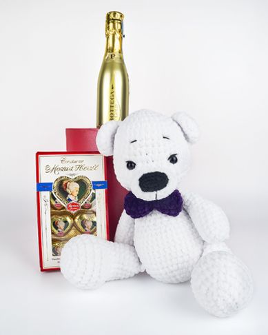 Подарочный набор Белый мишка с просеко и шоколадом