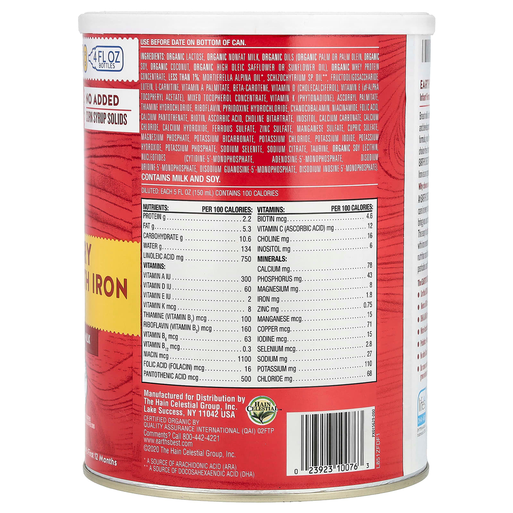 Earth's Best, Органическая молочная смесь для младенцев с железом, для детей в первые 12 месяцев, 907 г (32 унции)