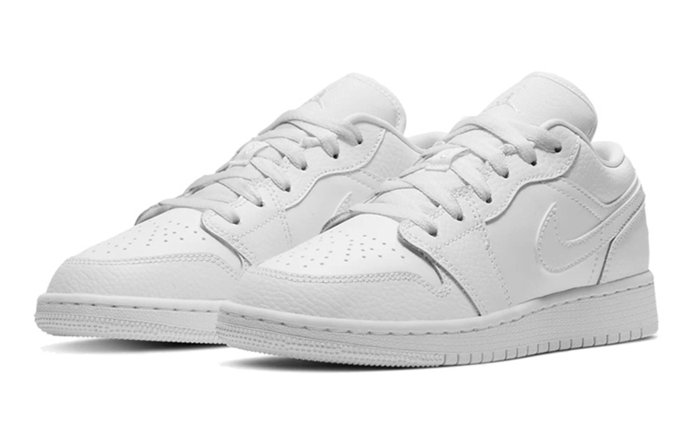 Jordan 1 Low Triple White Tumbled Leather GS