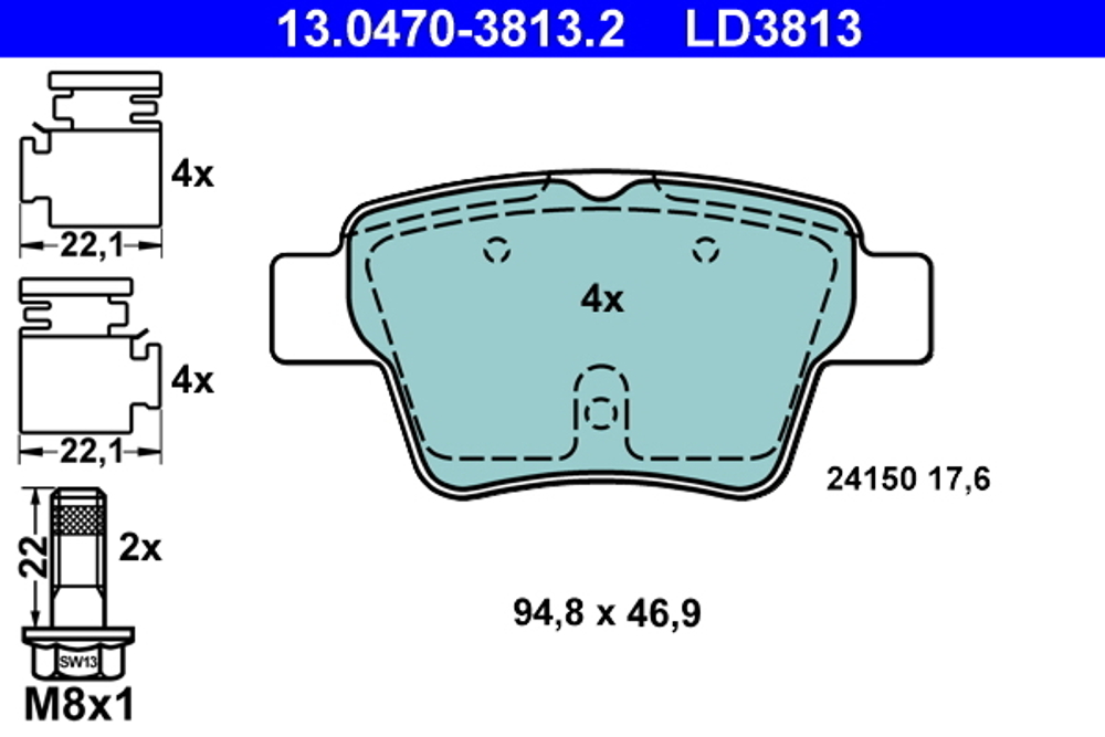 ATE - 13047038132-ATE - Brake Pad Set, disc brake - Povrat artikla narucenog iz Njemacke nije moguc.