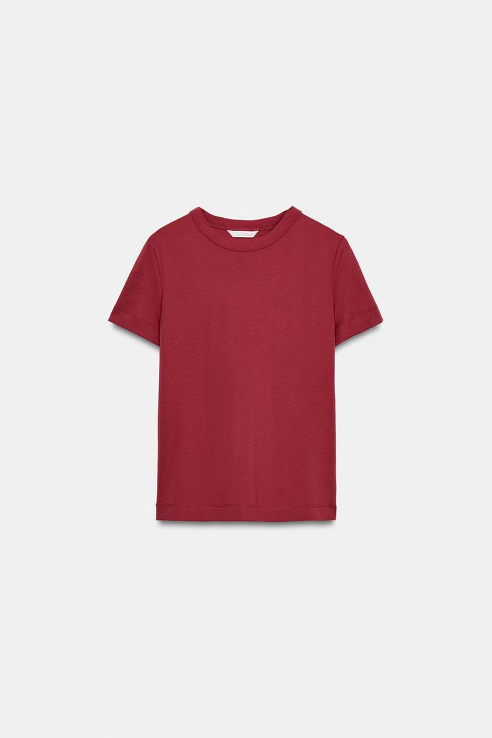 ZARA ФУТБОЛКА INTERLOCK С КОРОТКИМИ РУКАВАМИ, ГРАНАТОВЫЙ