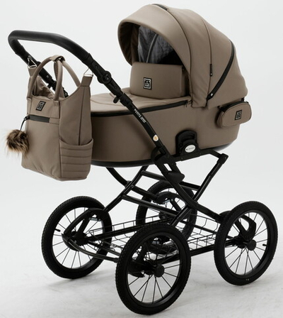 Детская коляска Adamex Porto Retro Deluxe 3 в 1 PO-SA09 (Т.БЕЖ.КОЖА)