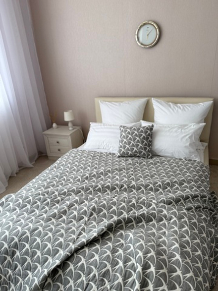 Плед-покрывало "Ласточки", хлопок, двухсторонний, серый