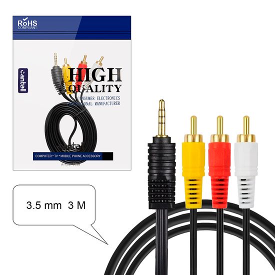Кабель AUX 3.5 на 3 RCA никелистый 3M