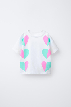 ZARA ФУТБОЛКА ИЗ ТКАНИ С ПРИНТОМ, ЖЕЛТОВАТО-БЕЛЫЙ