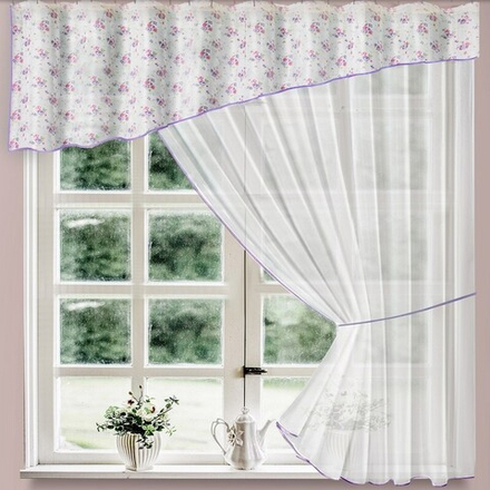 Занавеска из вуали с ламбрекеном "Ф. ЭМИЛИЯ" на шторной ленте, цвет белый, Польша.