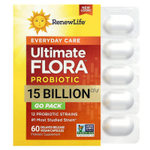 Renew Life, Ultimate Flora ™, пробиотик для повседневного ухода, 15 млрд КОЕ, 60 веганских капсул с отсроченным высвобождением