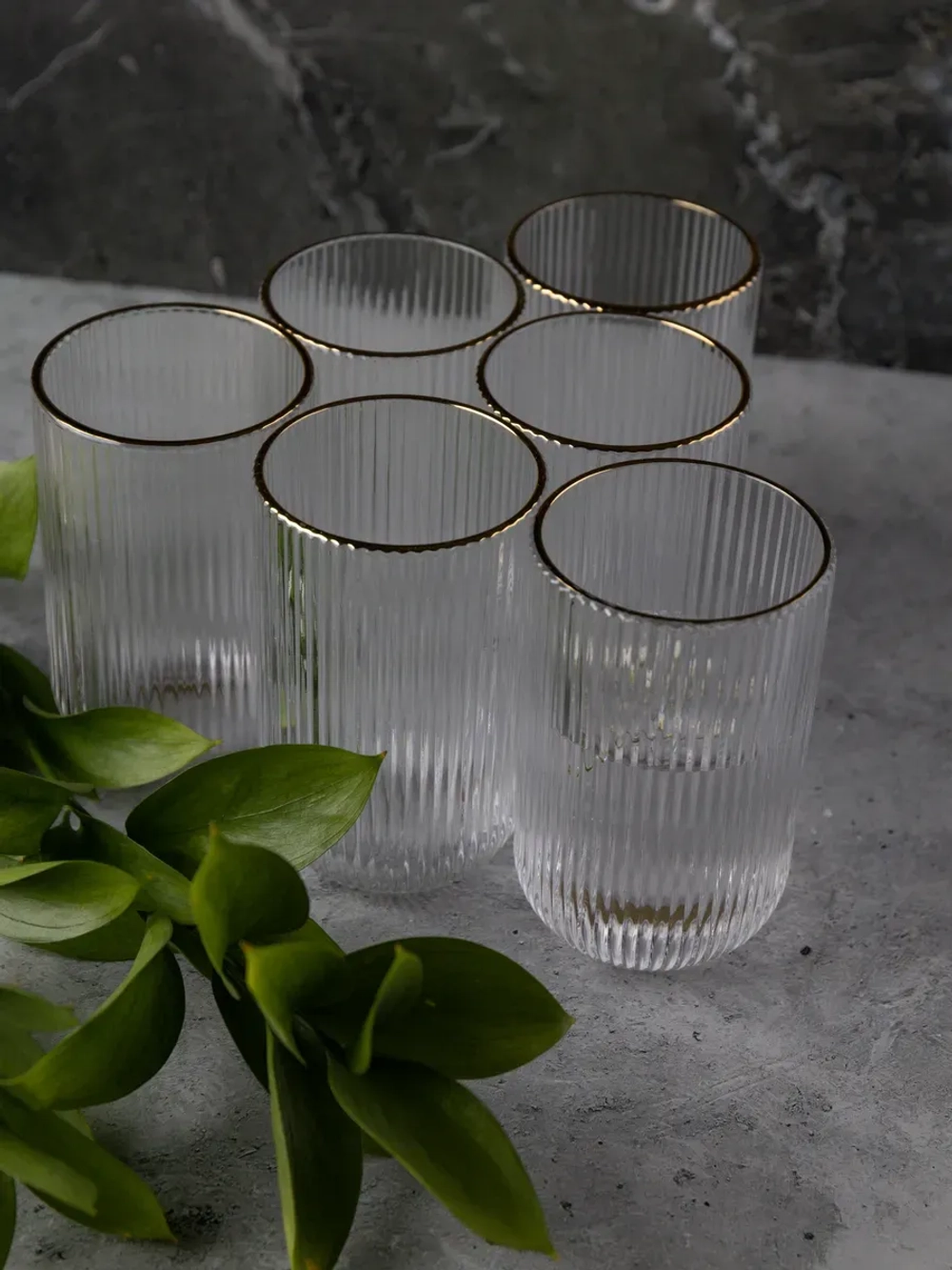 Набор бокалов для воды, 450мл. 6 шт. с золотой каймой