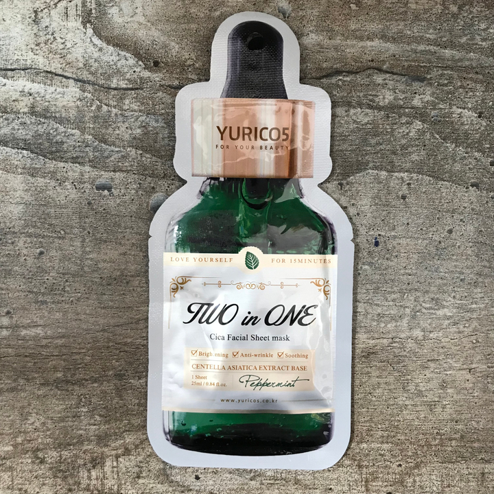 Маска для лица Yuricos Yurico5 Two in One Cica and Peppermint с Центеллой и Перечной мятой Facial Sheet Mask 25 мл
