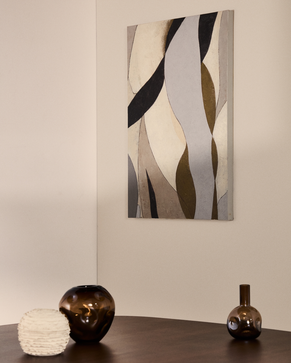 Абстрактный холст Marvilo серо-горчичного цвета 60 x 90 см