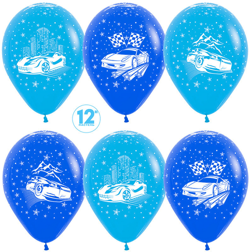 Шар (12''/30 см) Машины, Синий (041)/Голубой(040), пастель