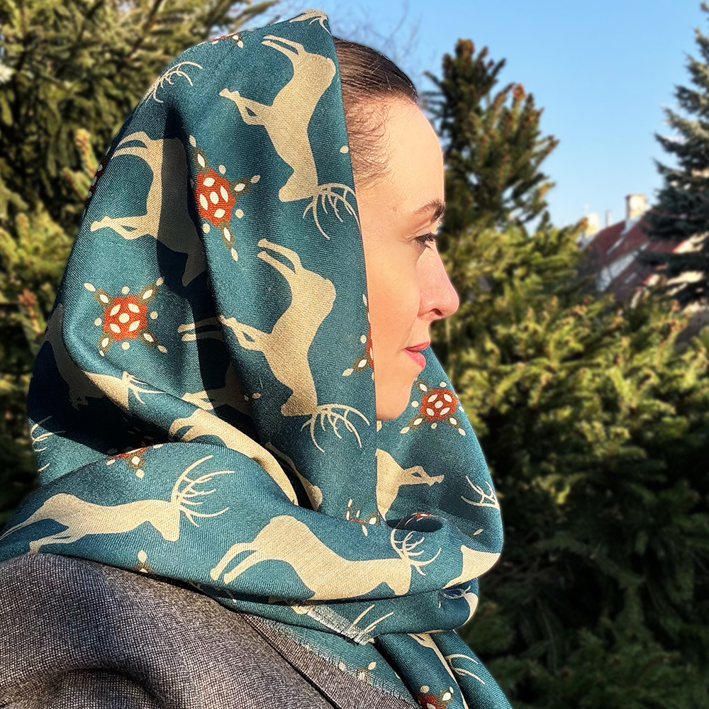 Шаль 120*120см, НОРДИК на синем