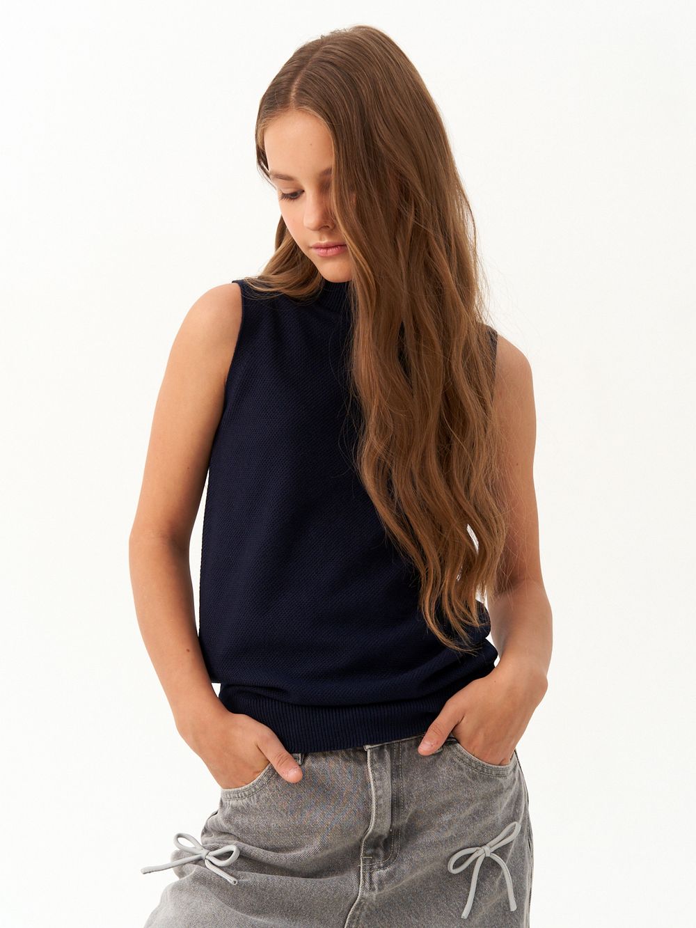 Джемпер топ с горлом 1208 синий