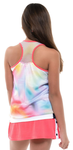 Футболка для девочки теннисная Lucky in Love Techno Tropic Ombre Net Crop Tank Girls - punch