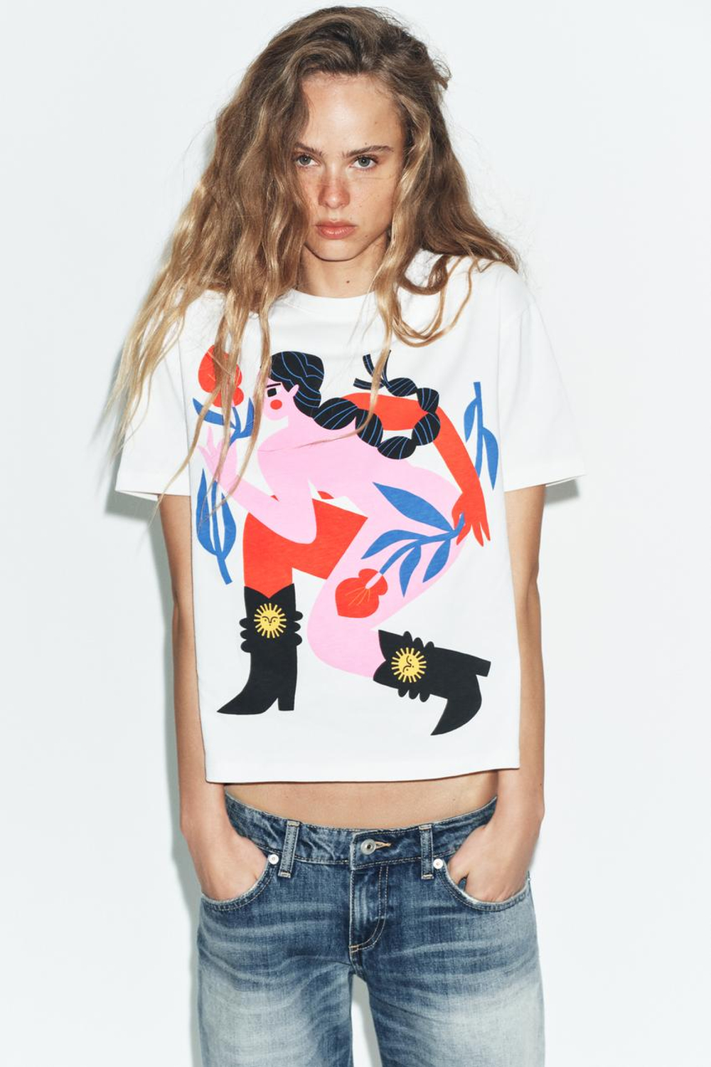 ZARA ФУТБОЛКА С КОРОТКИМИ РУКАВАМИ И ПРИНТОМ AGUSTINA SHUAN, БЕЛЫЙ