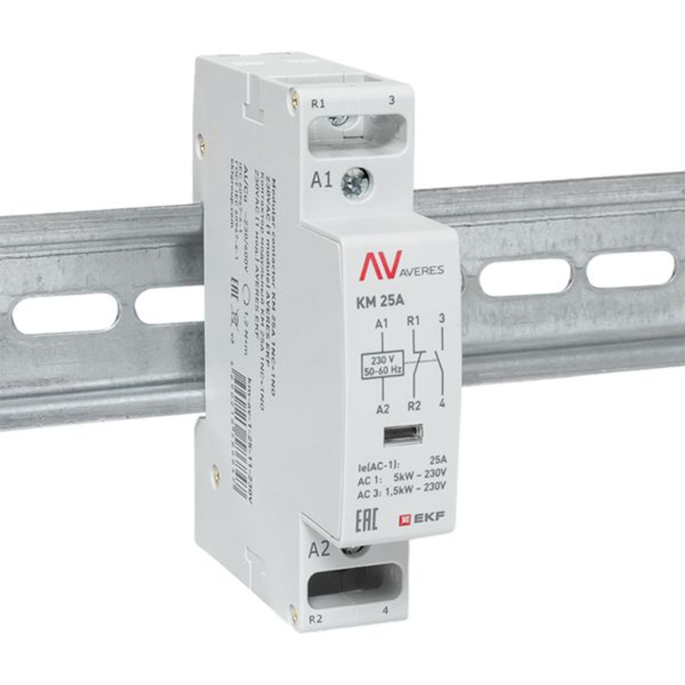 Контактор модульный КМ 25А 1NO+1NC 230В АС (1 мод.) AVERES EKF