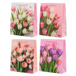Подарочный пакет Basir, серия "Тюльпаны", серебристое тиснение, 30*40*12 см, ассорти