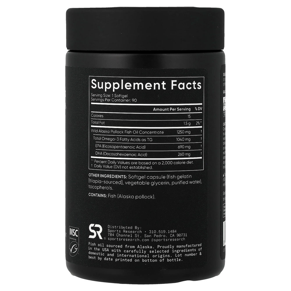 Sports Research, рыбий жир с омега-3, 90 капсул