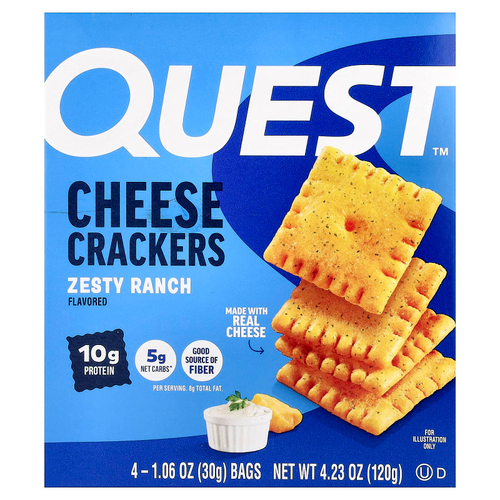 Quest Nutrition, крекеры с сыром, пикантный вкус, 4 пакета по 30 г (1,06 унции)