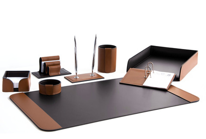 Набор настольный 8 предметов, кожа натуральная, цвет табак/шоколад №14