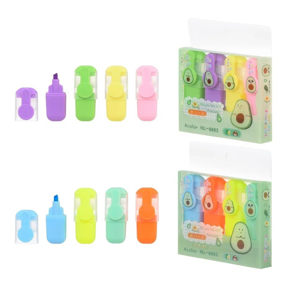 Маркер текстовыделитель Basir, серия "Авокадо", 10 см, разноцветные, набор 4 шт ассорти