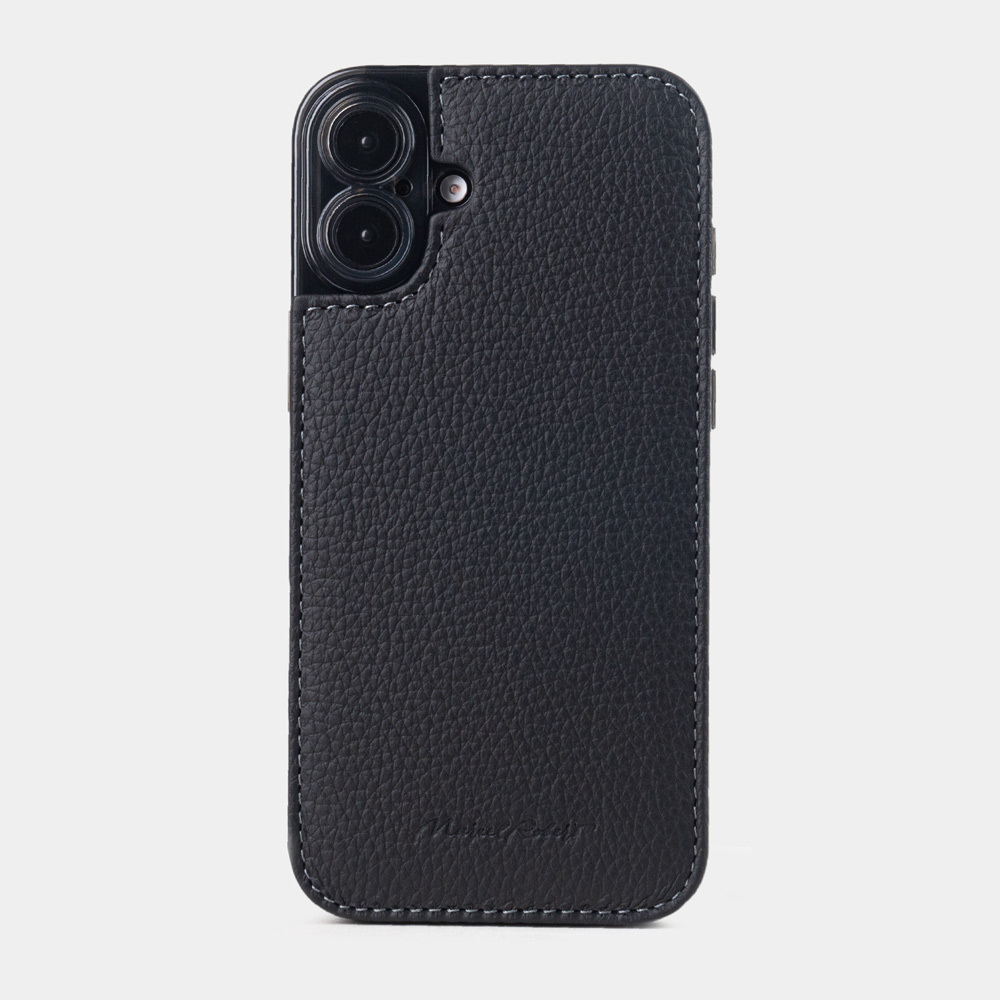 Чехол для iPhone 16 Plus из кожи теленка, черного цвета