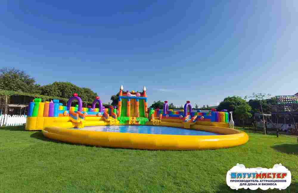 Надувной аквапарк с бассейном и горками «Сладкая страна», 25×25×10 м