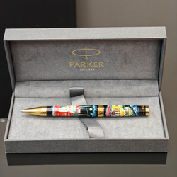 Коллекционная шариковая ручка Parker "Ingenuity Black GT" с поворотным механизмом "Москва" с ручной росписью в коробке