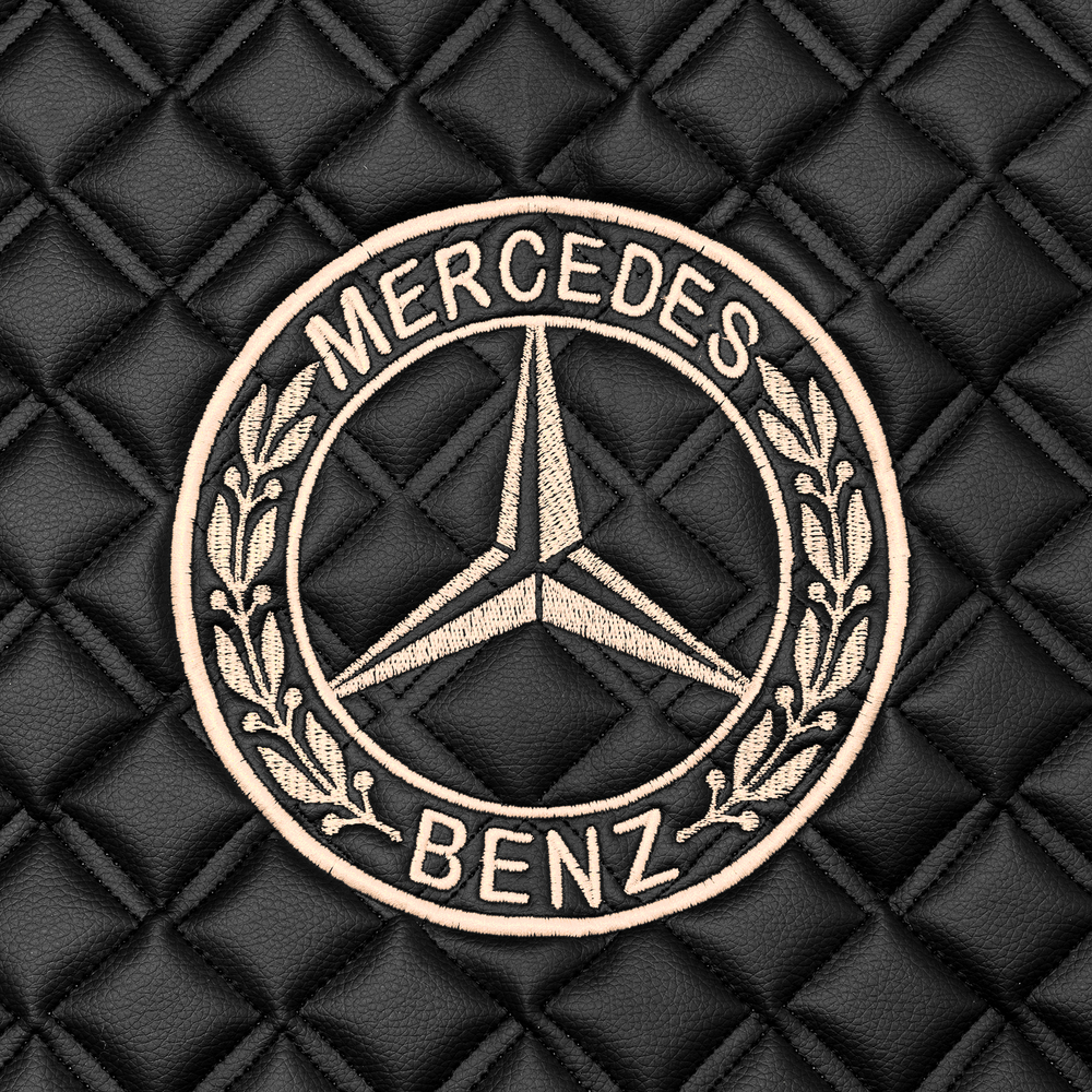 Ковры MERCEDES MP4 ровный пол (экокожа, черный, бежевый кант, бежевая вышивка)