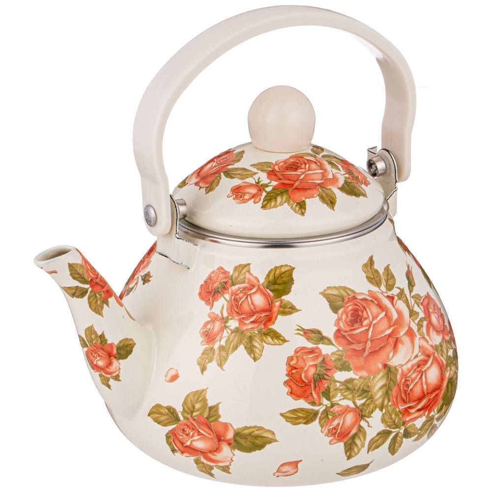 ЧАЙНИК AGNESS ЭМАЛИРОВАННЫЙ СО СЪЕМНЫМ ФИЛЬТРОМ ИЗ НЖС, СЕРИЯ "КОРЕЙСКАЯ РОЗА" 1,3 Л