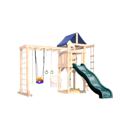 Детская площадка неокрашеная с рукоходом, подвесным креслом и качелями для малышей