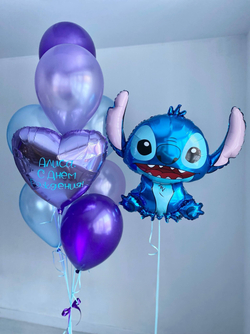 Воздушные гелиевые шарики Стич голубой/сиреневый/фиолетовый №4506