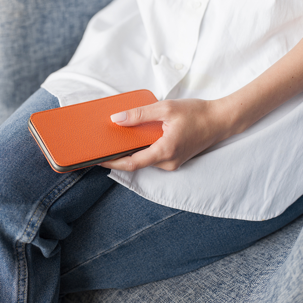 Чехол для iPhone XS Max из натуральной кожи теленка, оранжевого цвета