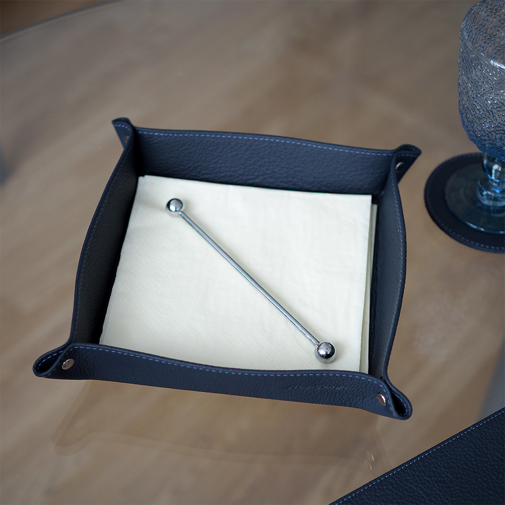 Лоток для мелочей из натуральной кожи теленка, синего цвета