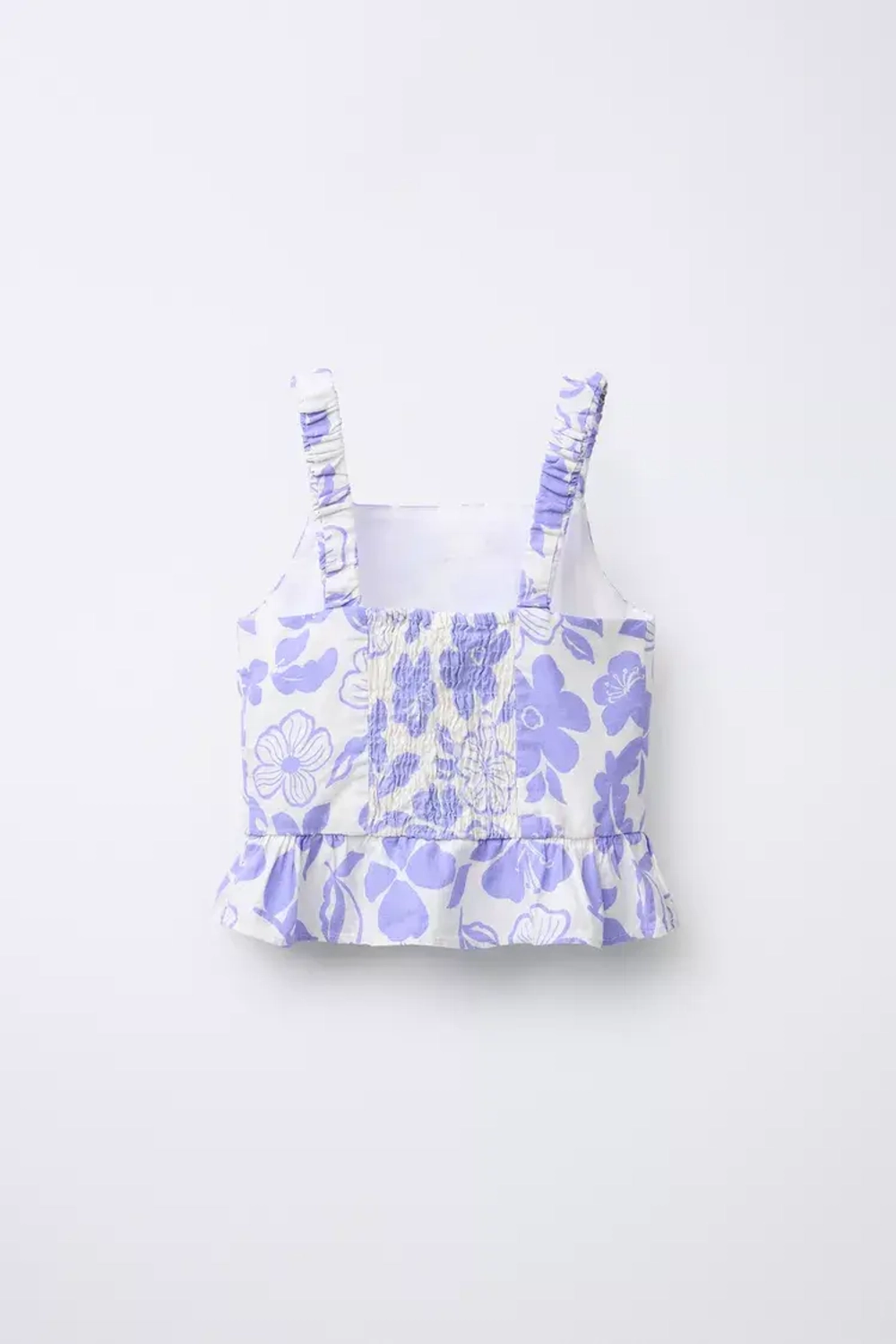 ZARA ТОП ИЗ СМЕСОВОГО ЛЬНА С ПРИНТОМ, ЭКРЮ/СИНИЙ