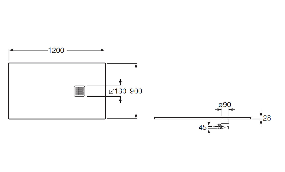 Душевой поддон Roca Terran 1200x900 черный, с сифоном и решеткой, AP1014B038401400