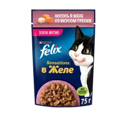 Felix sensations влажный корм для кошек, лосось и треска пауч 75 г