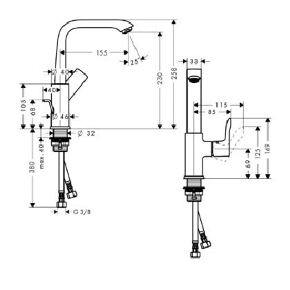 Смеситель для раковины Hansgrohe Metris 230 31087000 схема