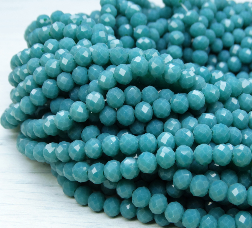 БН020НН46 Хрустальные бусины "рондель", морская волна непрозрозрачный, 4х6 мм, кол-во: 58-60 шт.