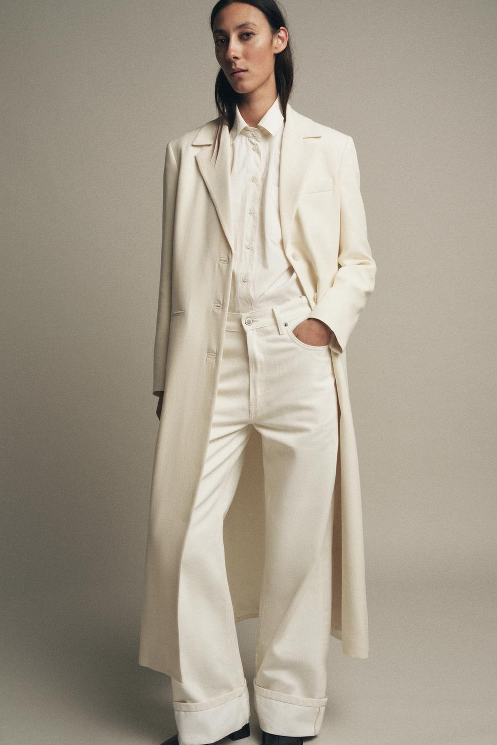 ZARA ПАЛЬТО-СЮРТУК — ZW COLLECTION LIMITED EDITION, ЭКРЮ