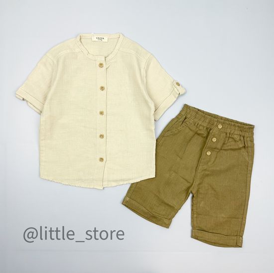 Комплект муслиновый с шортами, Хаки/лен