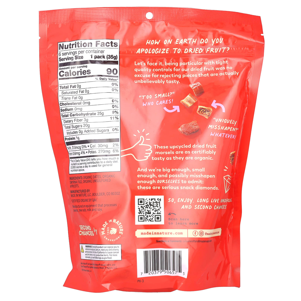 Made in Nature, Second Chances, органические сушеные фрукты, переработанные, финики, инжир и абрикосы, 6 порционных упаковок по 35 г (1,25 унции)