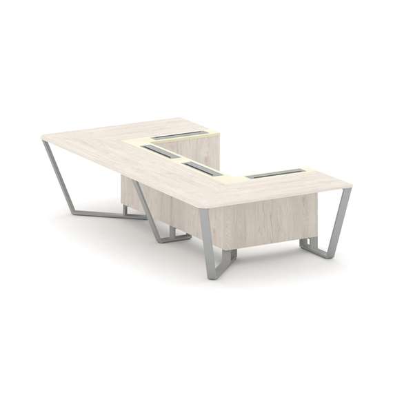 Steel Meet Стол переговорный П-образный KMK-PR.B.SP-07P Денвер Светлый/Ваниль Глянец/Металл Серый 16