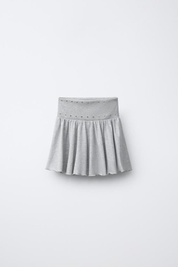 ZARA ЮБКА С ЗАКЛЕПКАМИ И ВОЛАНАМИ, СЕРЫЙ МЕЛАНЖ