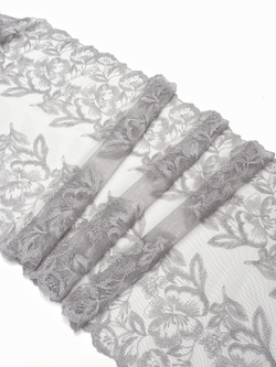 Кружево вышивка на сетке светло-серая неэластичная ширина 28 см