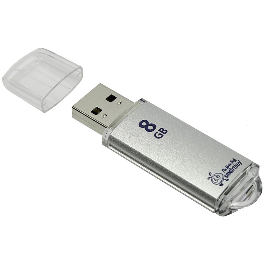 Память 8GB, Smart Buy, V-Cut , Flash USB 2.0, серебристый, металл. корпус