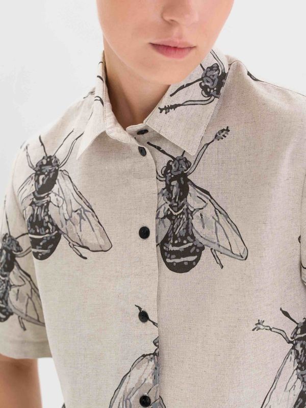 Рубашка Насекомые короткий рукав Женская Бежевая V.2 - фото 4