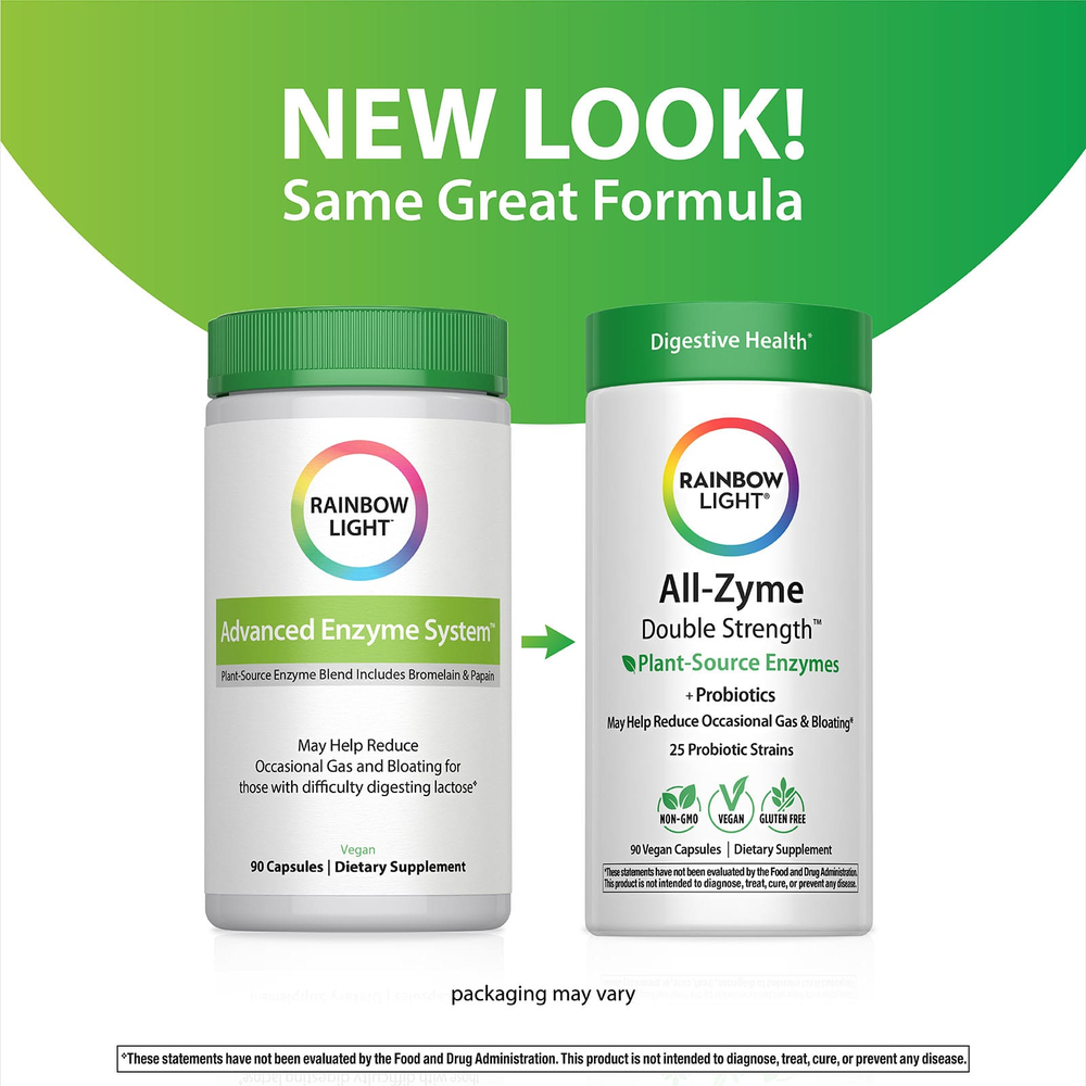 Rainbow Light, All-Zyme™, ферменты растительного происхождения и пробиотики, 90 веганских капсул