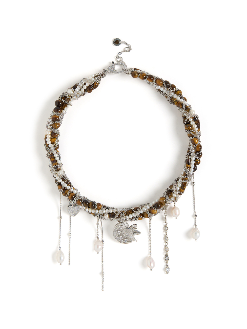 Колье "Sun And Moon" из тигрового глаза Silver