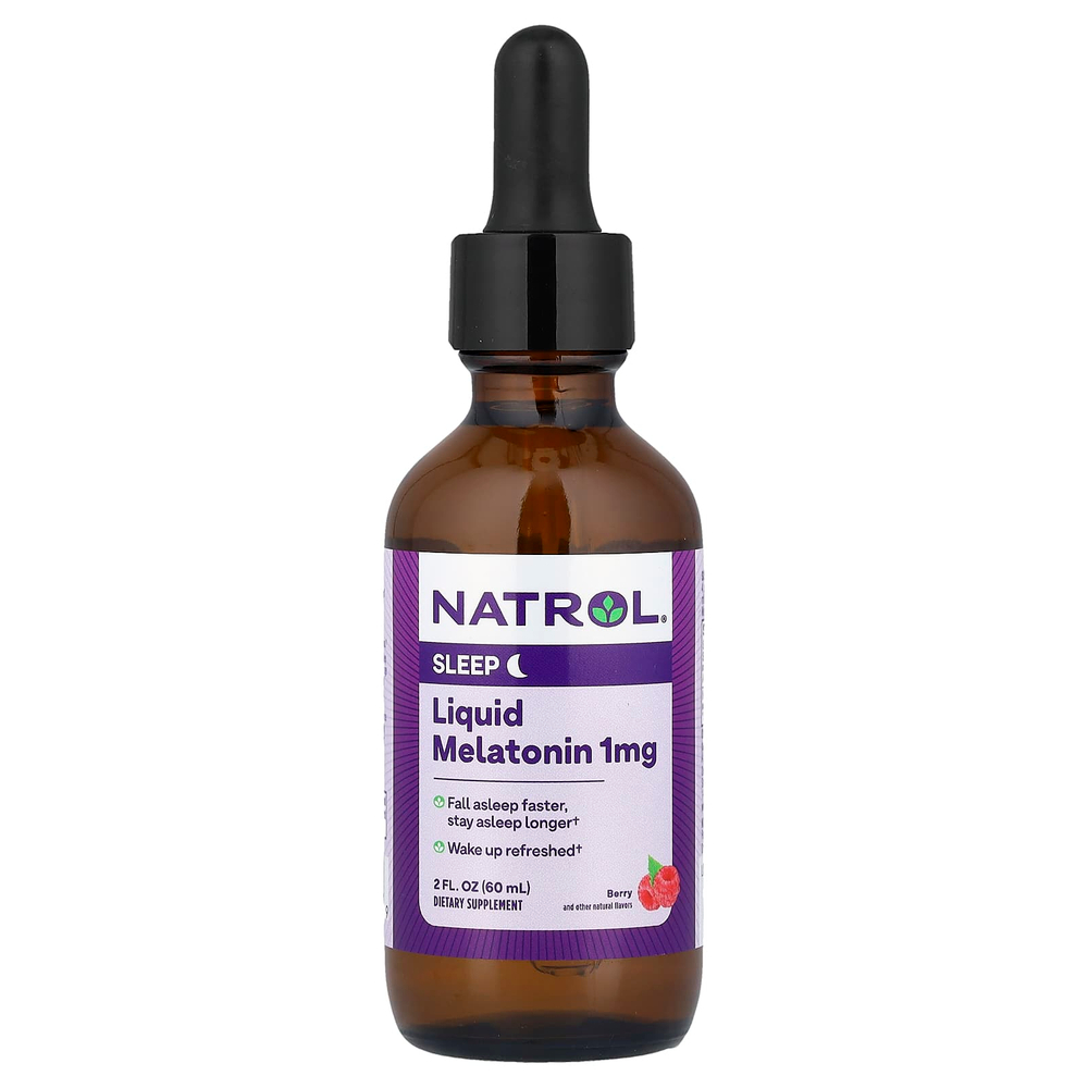 Natrol, Жидкий мелатонин, сон, натуральный ягодный вкус, 1 мг, 60 мл (2 жидк. унции)
